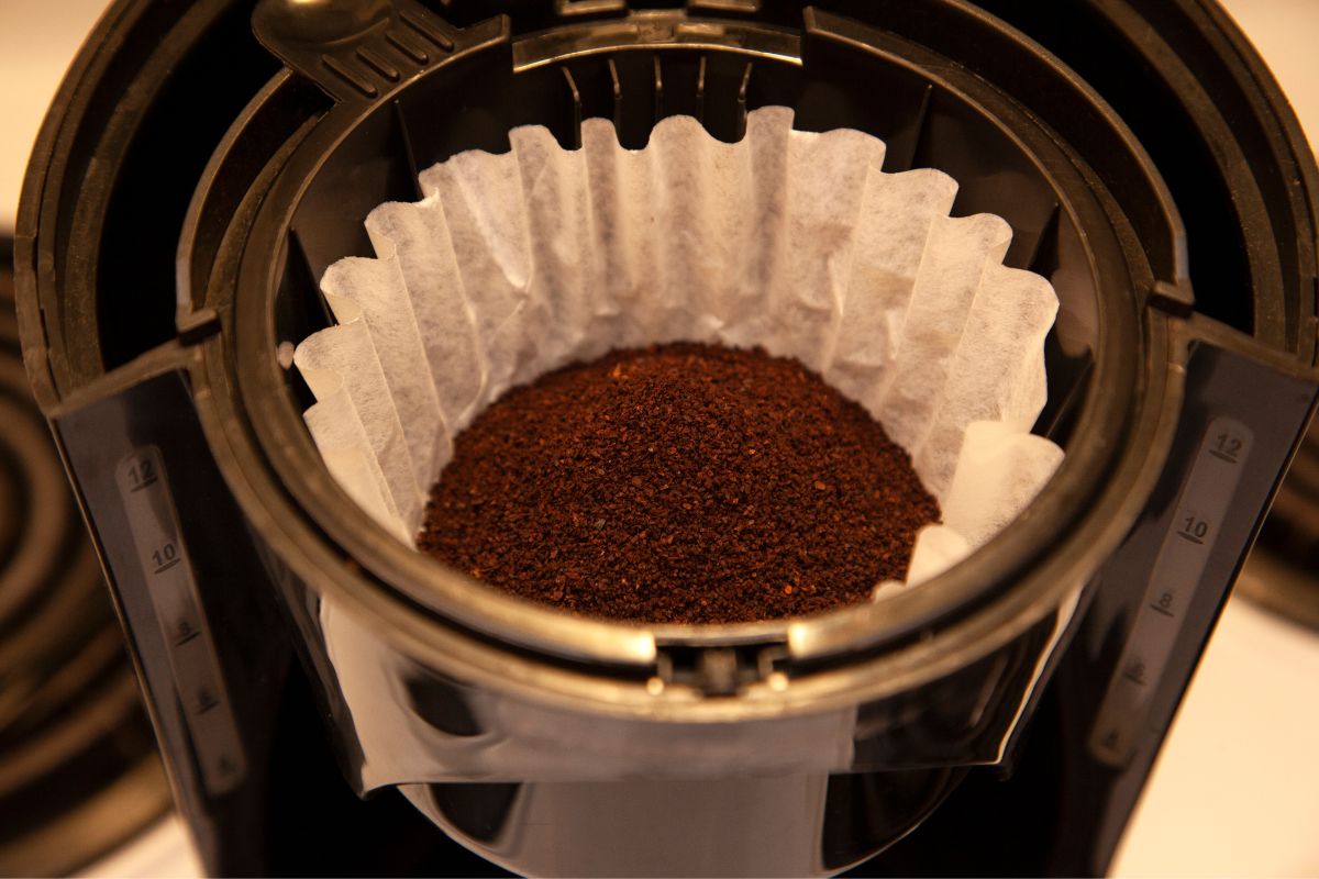 Coffee grinds in the filter