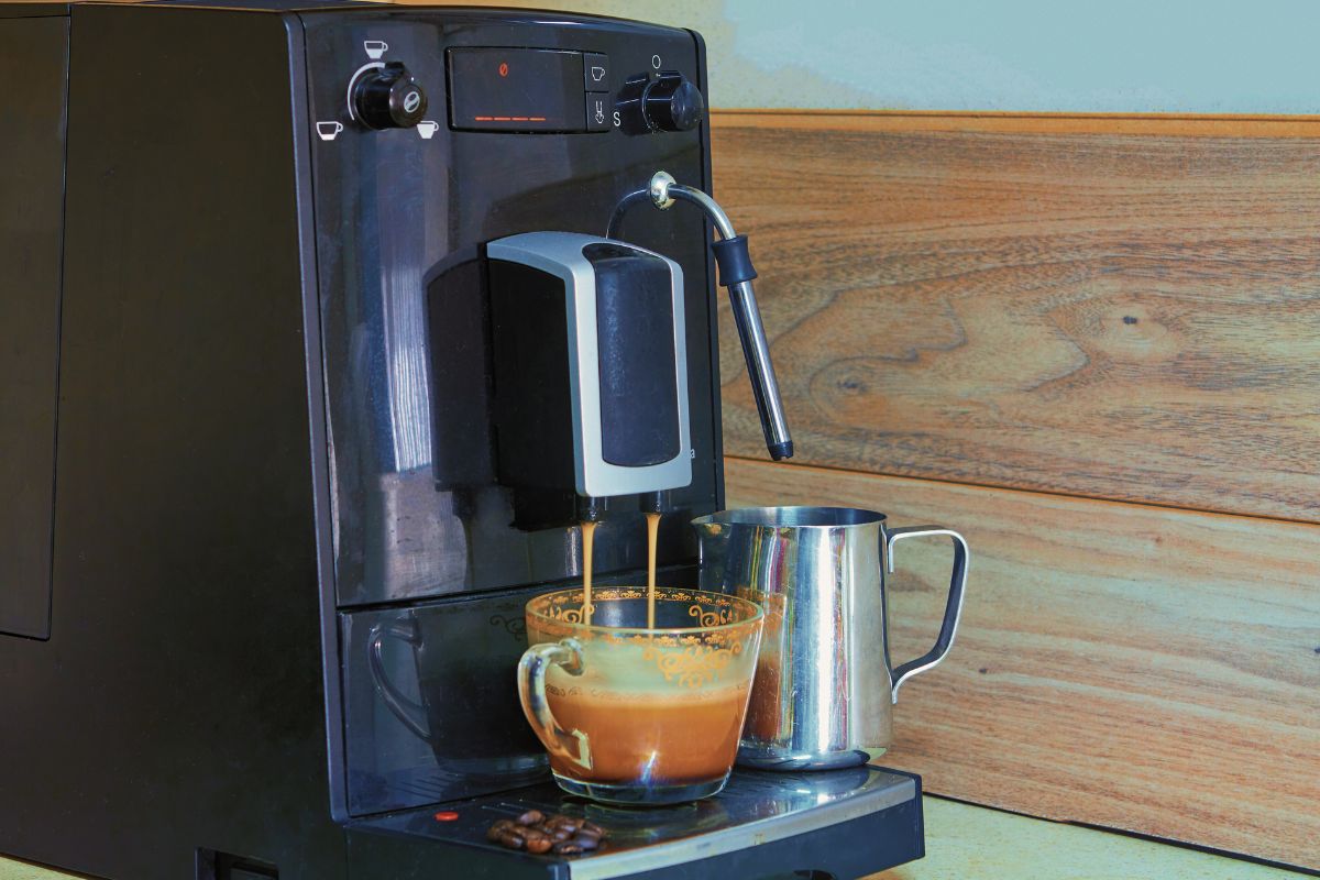 Coffee machine preparing fresh coffee