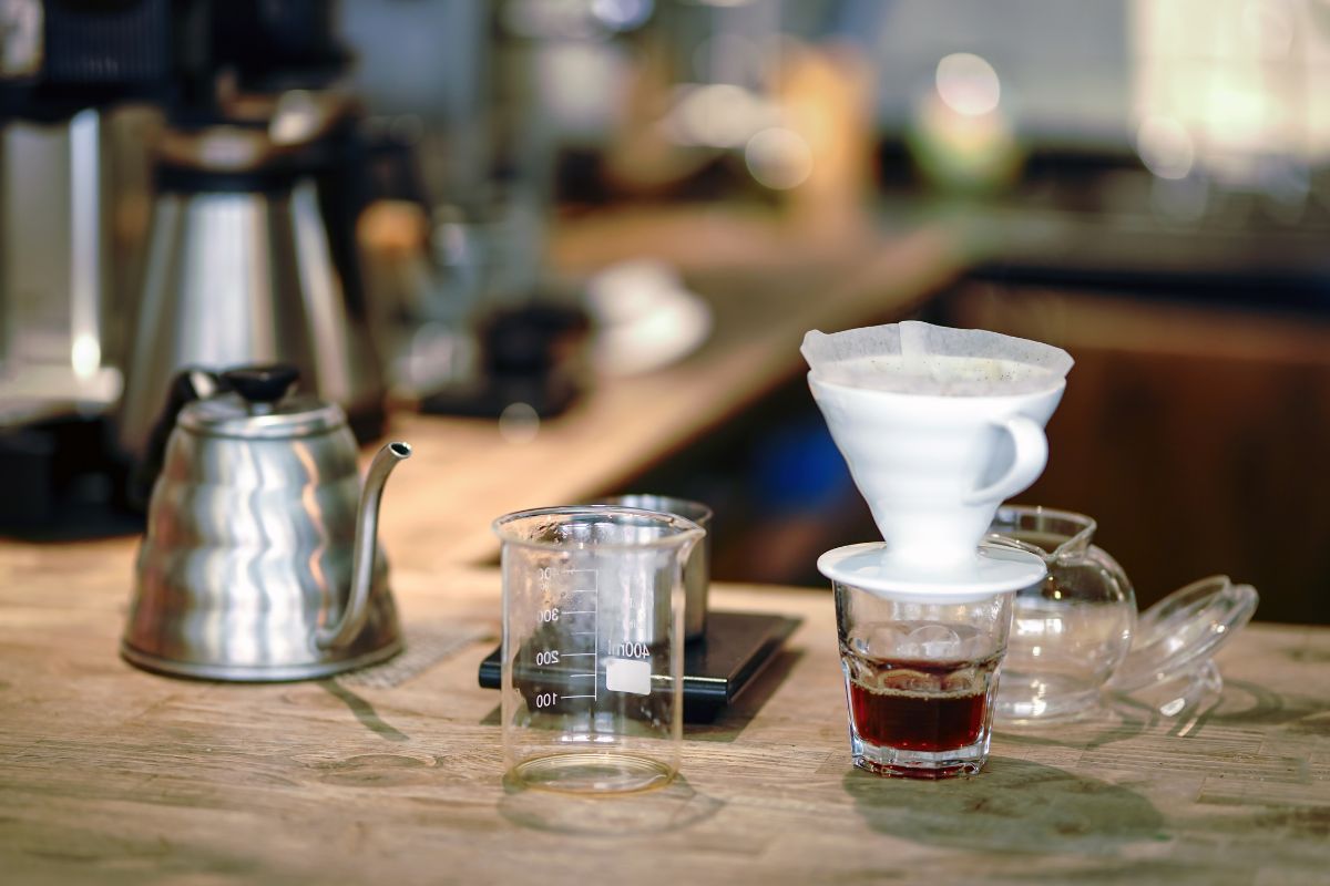 Hario V60 coffee brewing and serving