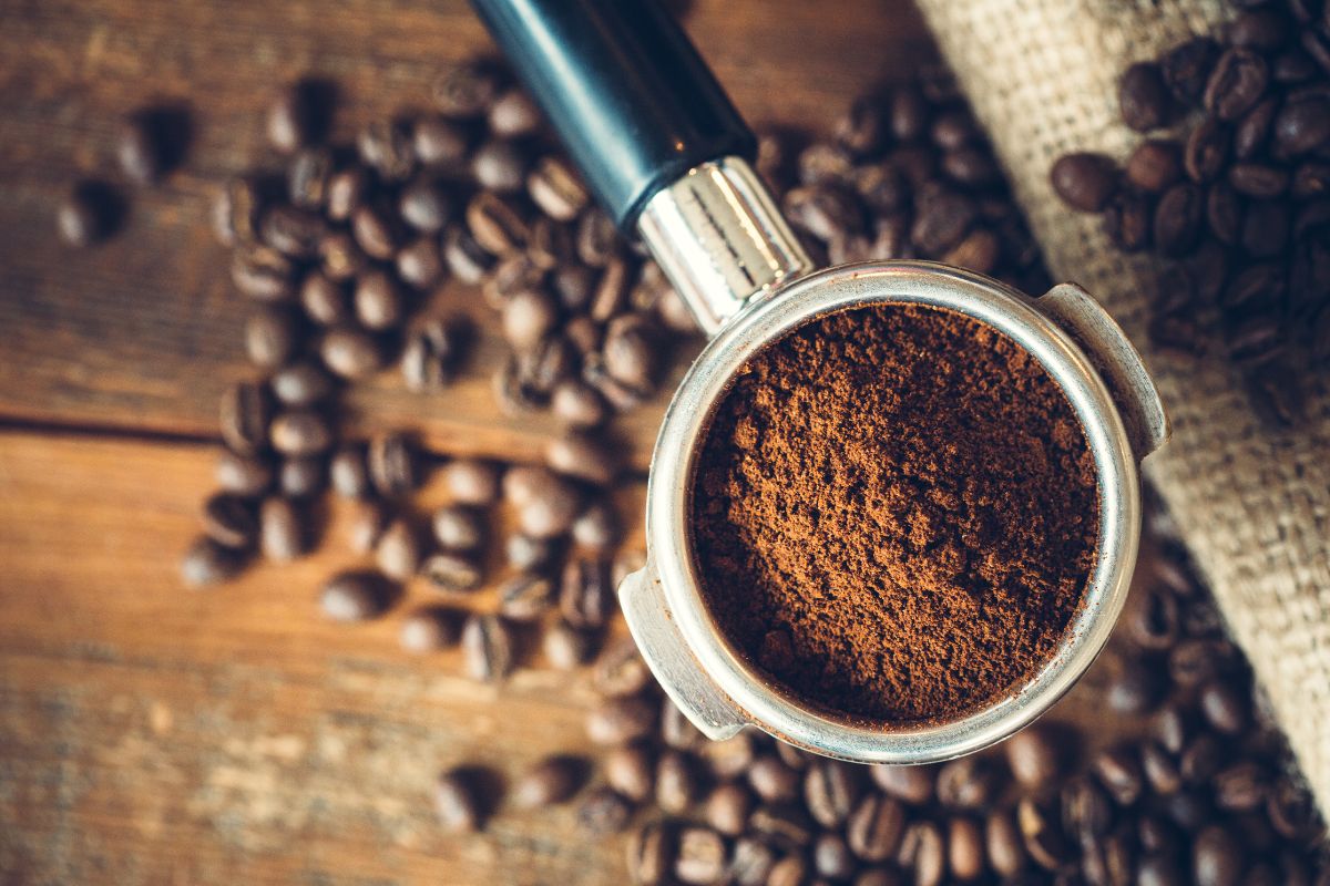 Coffee ground in portafilter for espresso